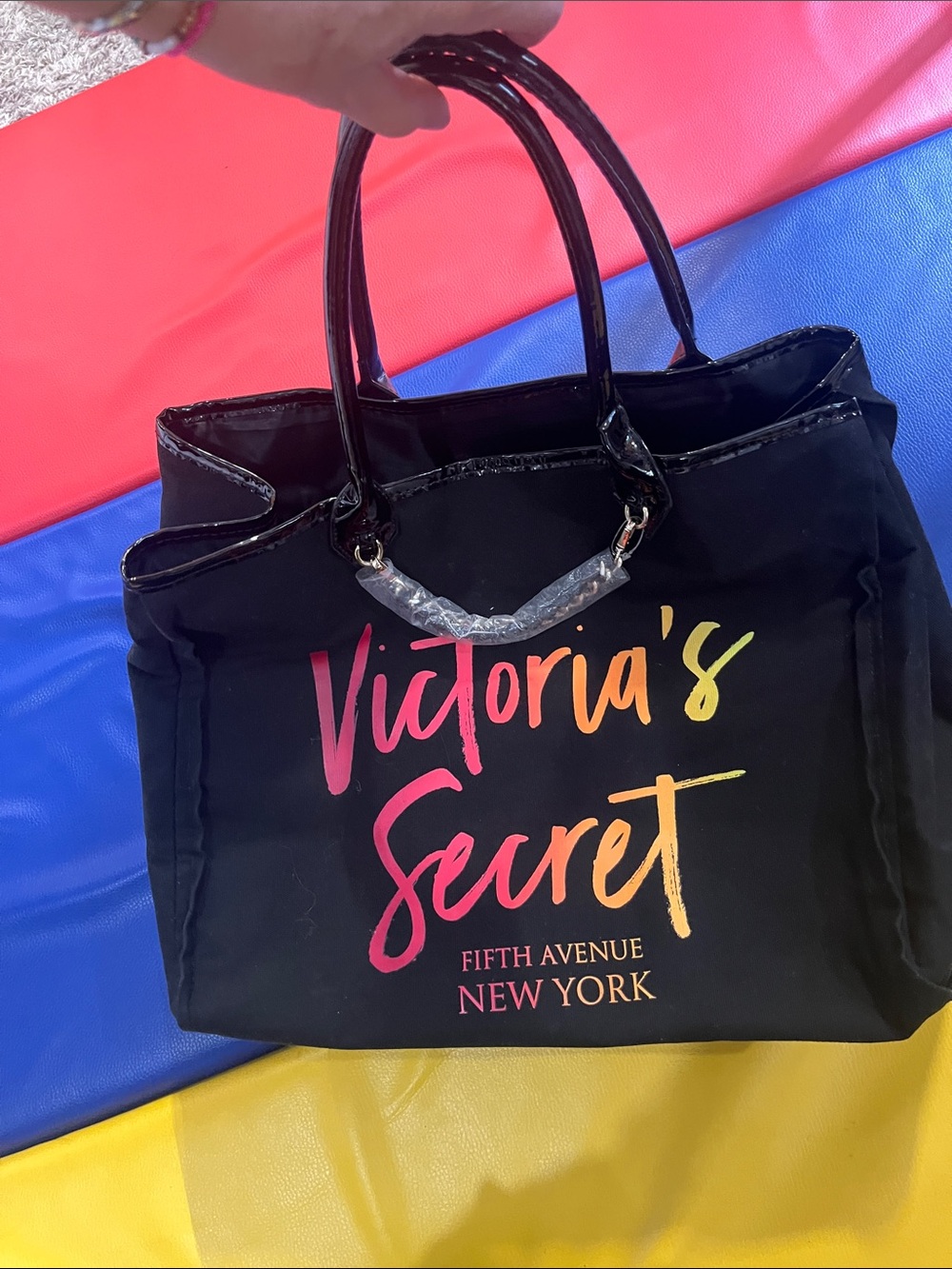 Victoria's Secret Black Tote with Pink-Orange Gradient Logo